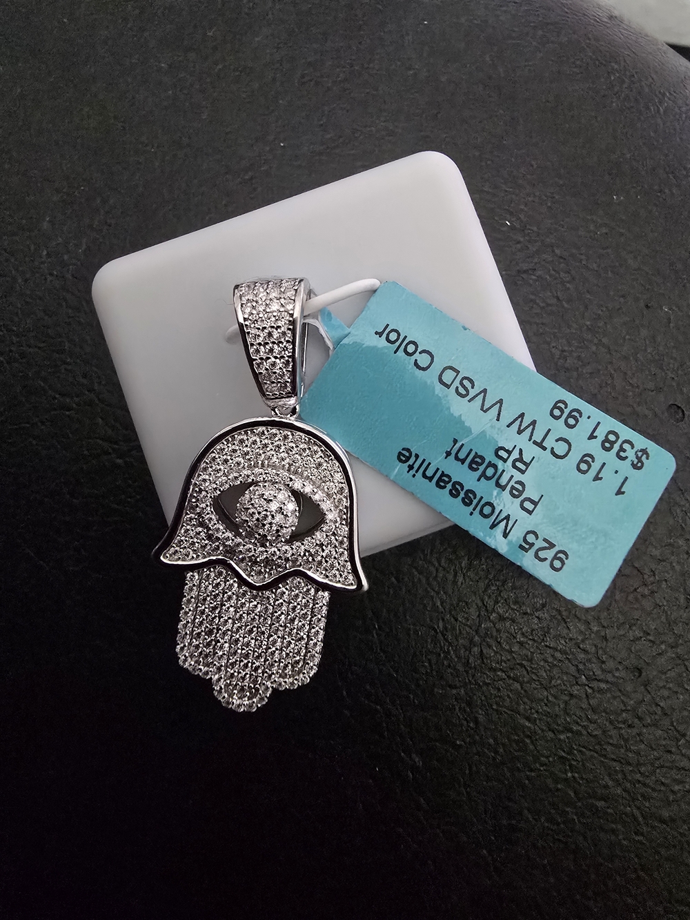 Sterling Silver Hamsa Hand Pendant with Moissanite